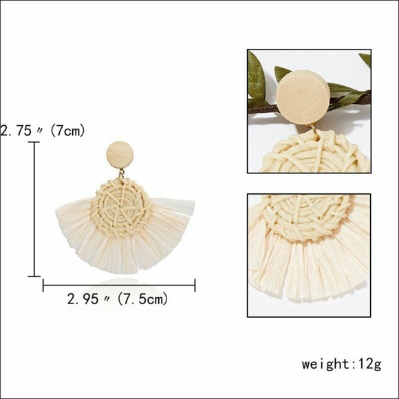 NIP Straw Bamboo Woven Earrings - Picture 3 of 3